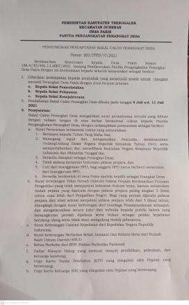 PENGUMUMAN PENDAFTARAN PENGISIAN JABATAN PERANGKAT DESA PAKIS